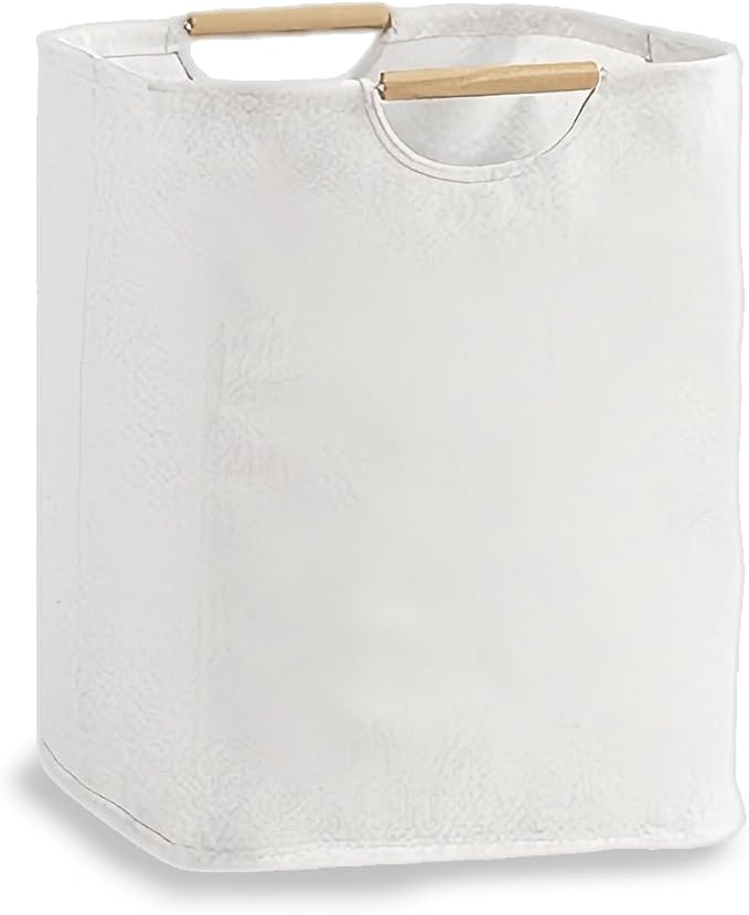 Collapsible Laundry Hamper Bag with Wooden Handles - 36L/8 Gallon Capacity Waterproof Oxford Cloth Storage Basket, Freestanding No Wire Frame, for Dorm Room, Bedroom, Bathroom - Small