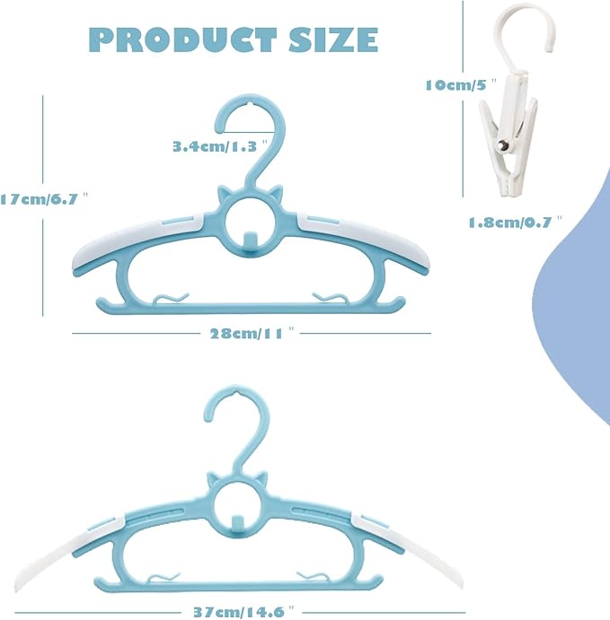 Baby Nursery Closet Hangers,30Pack Ultra Thin Non-Slip and Extendable Laundry Infant Pant Hanger for Newborn Clothes 11-14" Blue Adjustable Children Coat Hanger for Girl Boy Toddler Kids Child