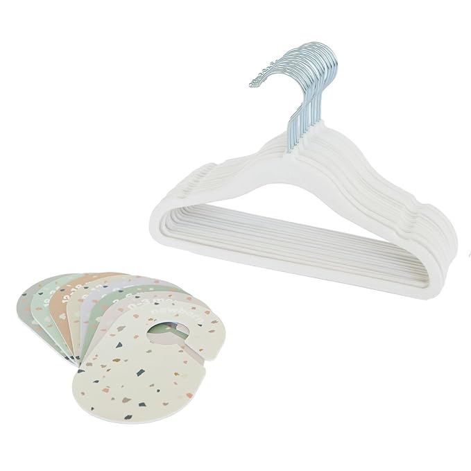 3 Sprouts Baby Closet Organizer Set - 15 Nursery Hangers with 8 Size Dividers, Closet Dividers for Baby Clothes and Clothes Organizer for Infant to Toddler Clothing - Cream Hangers & Terrazzo Dividers