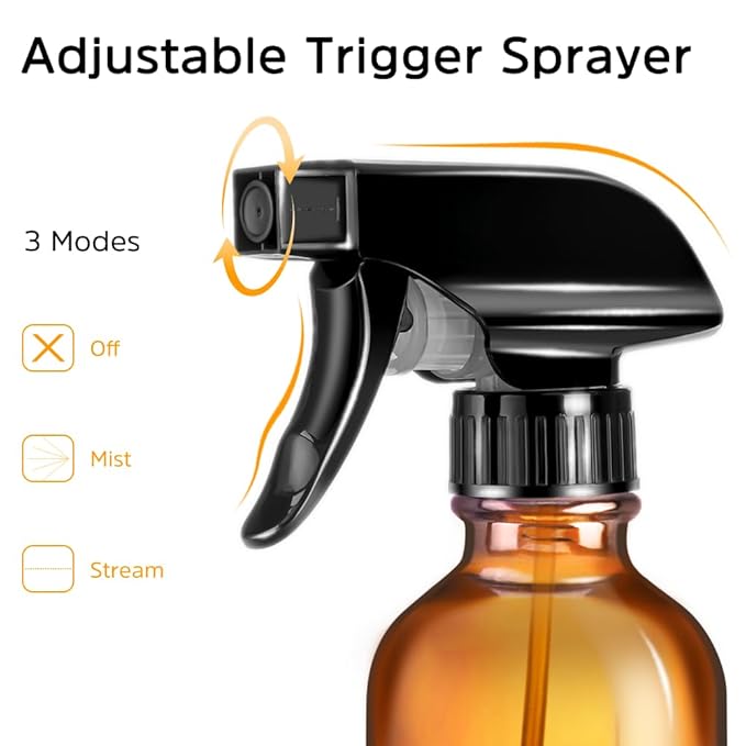 Tecohouse Glass Spray Bottles 4 OZ, Amber Empty Spray Bottle for Essential Oils, Small Glass Bottles for Cleaning Solutions, Plants, with Durable Nozzle, Labels, Funnel, Pipettes