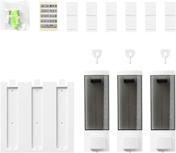 Shower Soap Dispenser 3-Chamber,Drill Free with Glue or Wall Mount with Screws Manual Hand 250ML Dispenser Shampoo Shower for Bathrooms