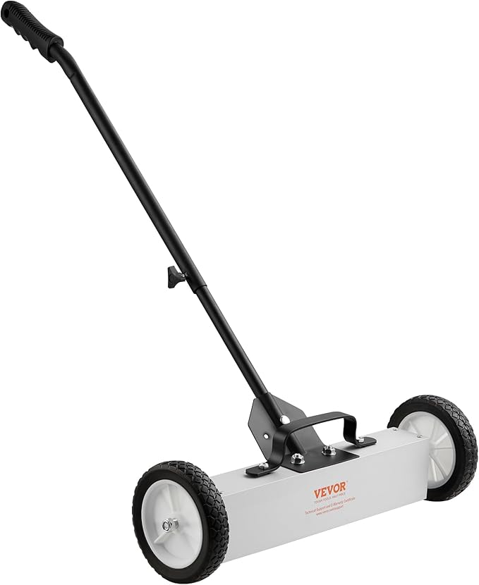 VEVOR 45Lbs Rolling Magnetic Sweeper with Wheels, Push-Type Magnetic Pick Up Sweeper, 18-inch Large Magnet Pickup Lawn Sweeper, Magnet with Telescoping Handle, Easy Cleanup of Workshop Garage Yard