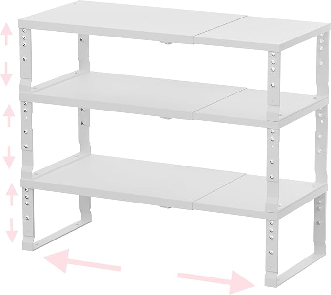 Adjustable Metal Shelving Unit, Stackable & Expendable Storage Rack for Home/Office/Kitchen, Space-Saving，Sturdy&Durable，Easy Assembly (3PACKS/Medium/White