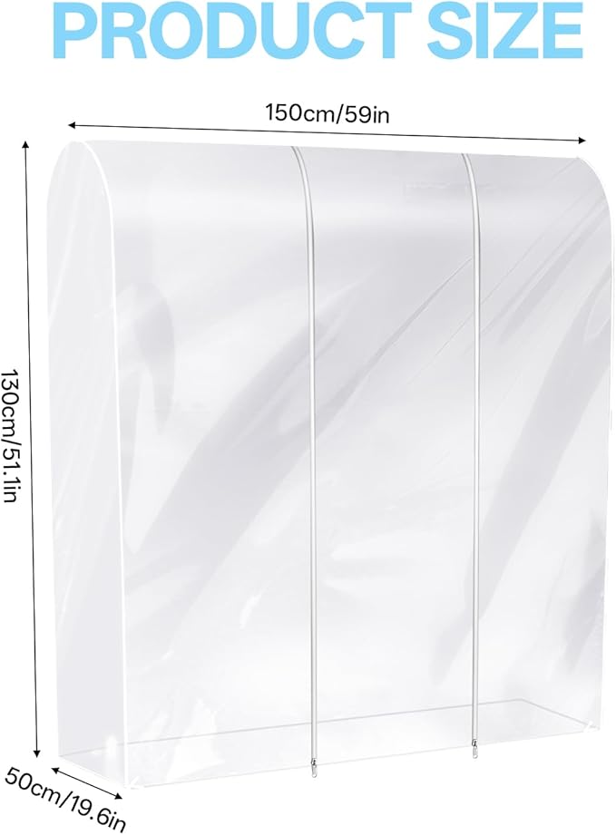 Clear Clothes Rack Cover 6Ft Garment Rack Cover Transparent Clothing Rack Cover With 2 Durable Zipper Waterproof Protector for Garment Rack (50"L x 20"W x 60"H, Rack Not Included)