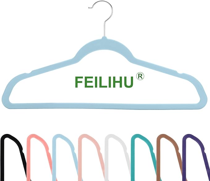Velvet Clothes Hangers (50 Pack) Heavy Duty Durable Suit Hanger Vibrant Color Hangers Lightweight Space Saving Coat Hangers for Closet -Light Blue