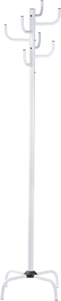 White Coat Rack-8 Hooks Freestanding Metal Coat Stand, Stable Coat Hanger Tree for Bags, Jacket, Clothes, and Hats - Sturdy Metal Construction 19.7x19.7x72.5 in. Entryway Organizer for Home or Office