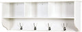 Elegant White Wooden Wall-Mounted Coat Rack with Shelf - Entryway Organizer with 4 Dual Hooks - Modern Storage Display for Home Decor, Plants, Photos - MDF Construction - 39"x8"x14"