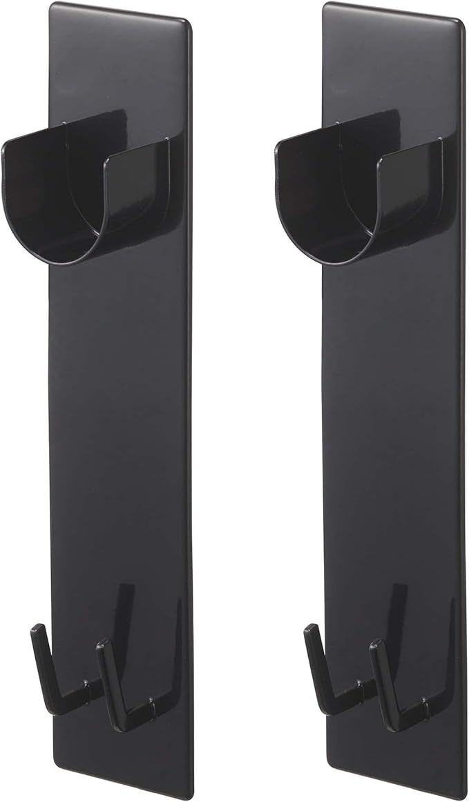 Yamazaki Industries 4916 Magnetic Bathroom Clothes Drying Rod Holder, Set of 2, Tower, Black, Approx. 2.4 x 1.4 x 9.1 inches (6 x 3.5 x 23 cm), Tower, Bathroom Drying, Indoor Drying