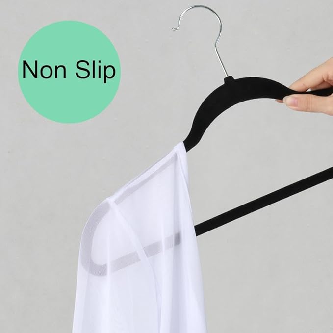 Yaheetech 100 Pack Non Slip Velvet Hangers Heavy Duty Flocked Coat Suit Hangers Space Saving Clothes Racks with 360° Swivel Hook, Black