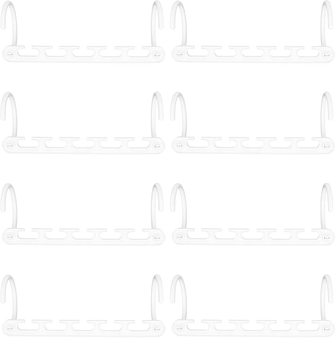 8Pcs White, Space Saving Clothes Hanger Organizer with 5 Hole, Sturdy Plastic Foldable Cloth Hanger Rack Closet Organizer Wardrobe Drying Rack