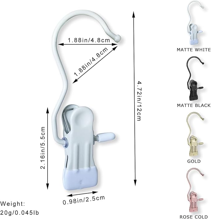 Hangers Clips,Stainless Hooks for Closet Hooks,Heavy Duty Clothespins Laundry Hanging Hooks,Travel Portable Clothes,Boot Tall Towel Hats Socks Pants and Bras (30, Matte White)