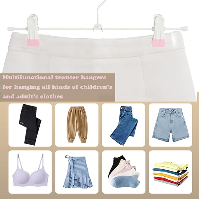 Metal Wire Clips Pants Baby Children Bottom Clothes Hangers, 20 Pack Baby Toddler Infant Newborn Kids Heavy Duty Trousers with Adjustable Clips, 11.8" Space Saving for Legging Garment Jeans (Pink)