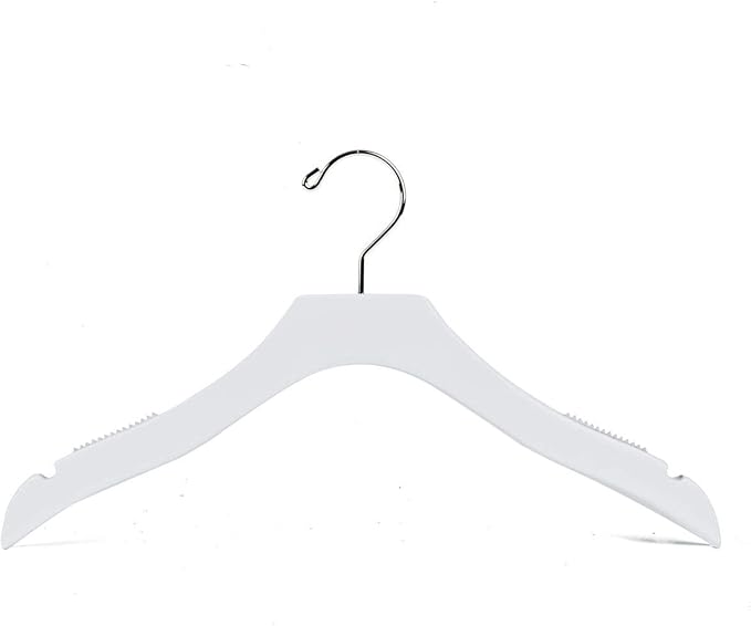100 Quality White Wooden Kids Hanger Luxury Wave Design Chrome Swivel Hook (100, 14.5")