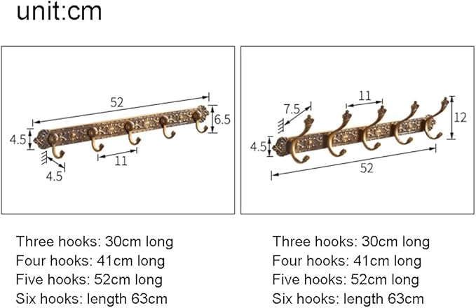 Coat Rack Antique Coat Racks, European Row Hooks, Retro Hooks, Clothes Living Room Wall Hanging Bathroom Wardrobe Door Coat Hook Wall Hooks (Color : A, Size : 5 Hook)