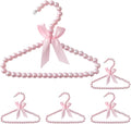 5pcs Pink Pearl Beads Small Clothes Hangers Faux Pearl Beaded Garment Hangers with Ribbon Bowknot for Pet Dog Cat Baby Clothing Trousers Jeans Skirts