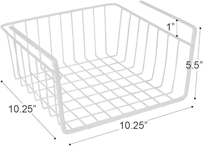 Modern Home Under Shelf Wire Storage Baskets – Hanging Organizer Rack for Cabinet, Pantry, or Closet – White Metal Basket for Kitchen, Towels, or Office – No Tools Required (10.25")