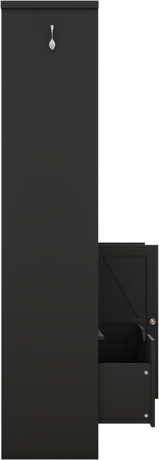 Modern Wood Entryway Hall Tree with Storage Shelves Drawers and Cabinet, Multi-functional Coat Rack Shoe Cabinet with Hooks and Bench for Entrance Entryways (Black-K27)