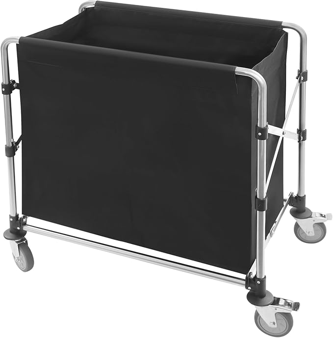 Commercial Laundry Cart with Wheels, 220lbs Capacity Heavy Duty Rolling Hamper, Foldable Laundry Cart with 4 Locking Wheels and Oxford Cloth for Home, Dorm, Hotel, and Commercial Use (Black)