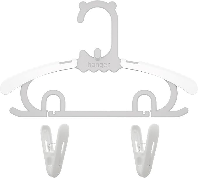 Baby Kids Clothes Hangers with Clips, 10 Pack Toddler Infant Childrens Hanger for Closet, Plastic Adjustable Stackable Hangers for Baby Clothes, Grey