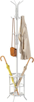 Coat Rack with Umbrella Holder, White Metal Coat Rack Stand with 12 Hooks, for Entryway, Hallway, Living Room, Bedroom