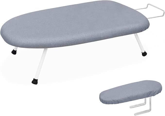 AKOZLIN Tabletop Ironing Board 23.6" L x 14''W x 7''H with Removable Sleeve Board - Folding Legs Cotton Cover Travel Countertop Iron Board