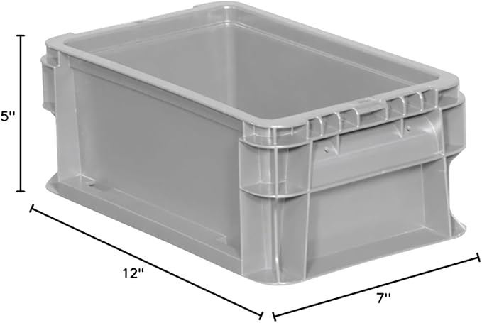 Buckhorn SW120705F101000 Plastic Straight Wall Storage Container Tote, (12-Inch x 7-Inch x 5-Inch), Light Gray
