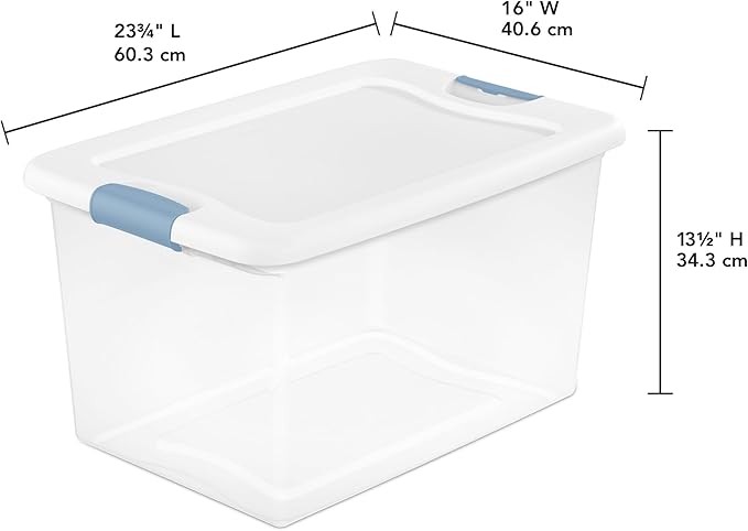 Sterilite 4 Pack Latching Box, 64 Qt Plastic Storage Container, Stackable Large Home or Office Tote Organizers with Secure Lids, White