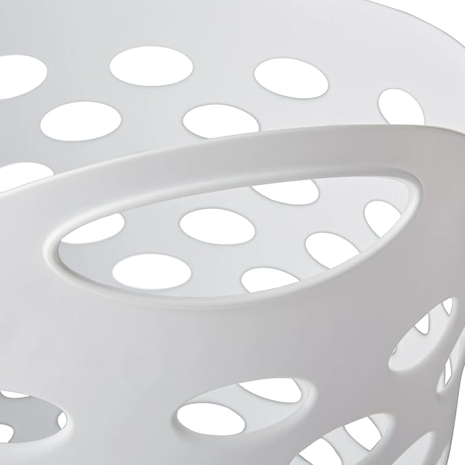 3 Pack Mind Reader Plastic Laundry Basket, 2.2 Bushel （17.5" x 26"）Large Capacity Dirty Clothes Laundry Hamper, Flexible Round Wicker Hamper with Reinforced Rim and Integrated Handles, White