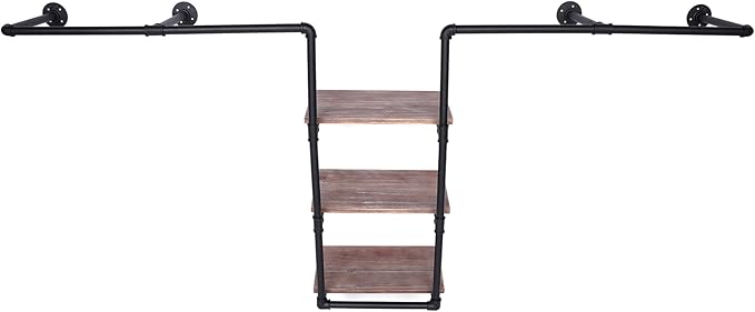 Industrial Pipe Clothing Rack Wall Mount Clothing Rack With Three Storage Shelves Clothing Display Rack Retail Display Clothes Rod Iron Garment Rack Multi-occasion Clothes Display Shelf
