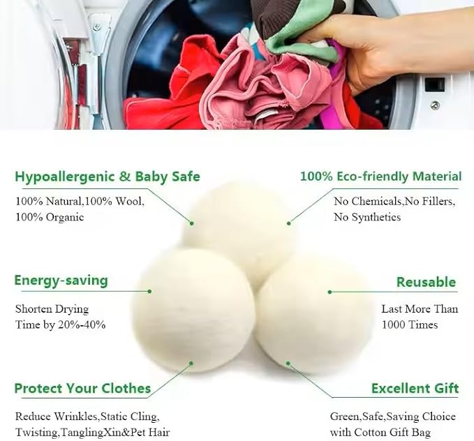 Organic Wool Dryer Balls: Eco-Friendly & Chemical-Free | Our Anti-Entanglement Reusable Balls Eliminate Wrinkle Static | 6-Pack XL Dryer Balls for Laundry is Made with New Zealand Wool (MER-Gry-Dog)