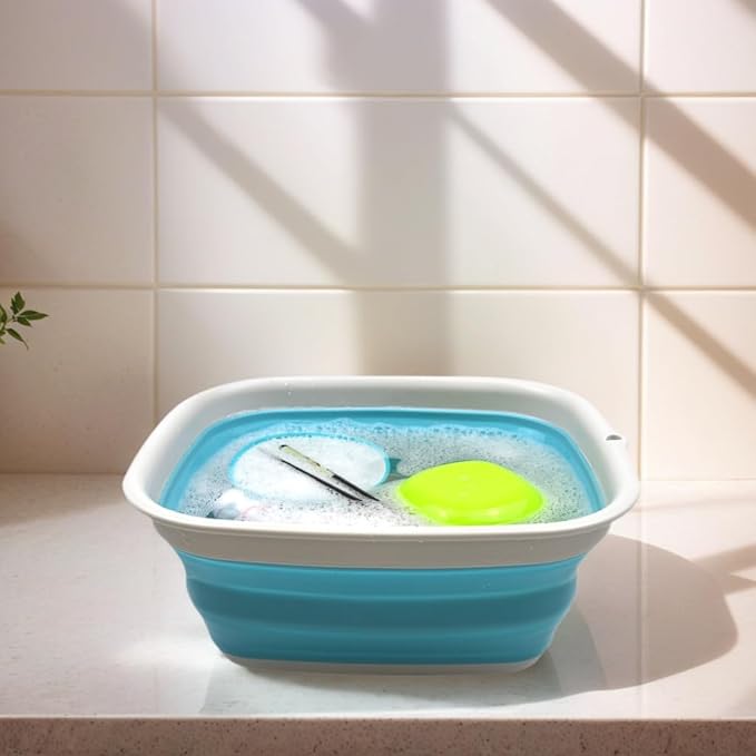 SAMMART 7.7L (2 Gallon) Collapsible Tub - Foldable Dish Tub - Portable Washing Basin - Space Saving Plastic Washtub (Bright Blue, S)