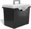 STAPLES File Folder Tote, Portable Filing Box for Letter SIze Hanging Folders, Security Latch & Built-In Lid Organizer, Black/Clear