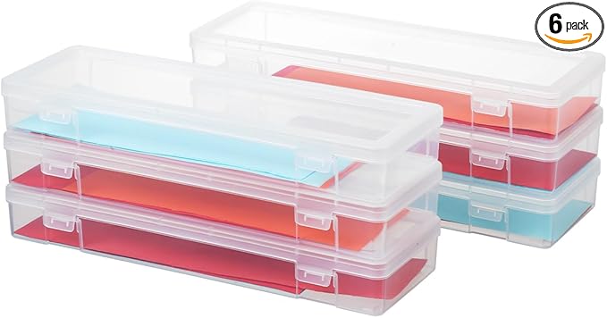 novelinks Plastic Clear Storage Containers for Organizing, Craft Storage Organizers and Stackable Storage Bins with Lids for Pencil Box, Bead, Cookie Cutter, Board Game (6 Pack Large)