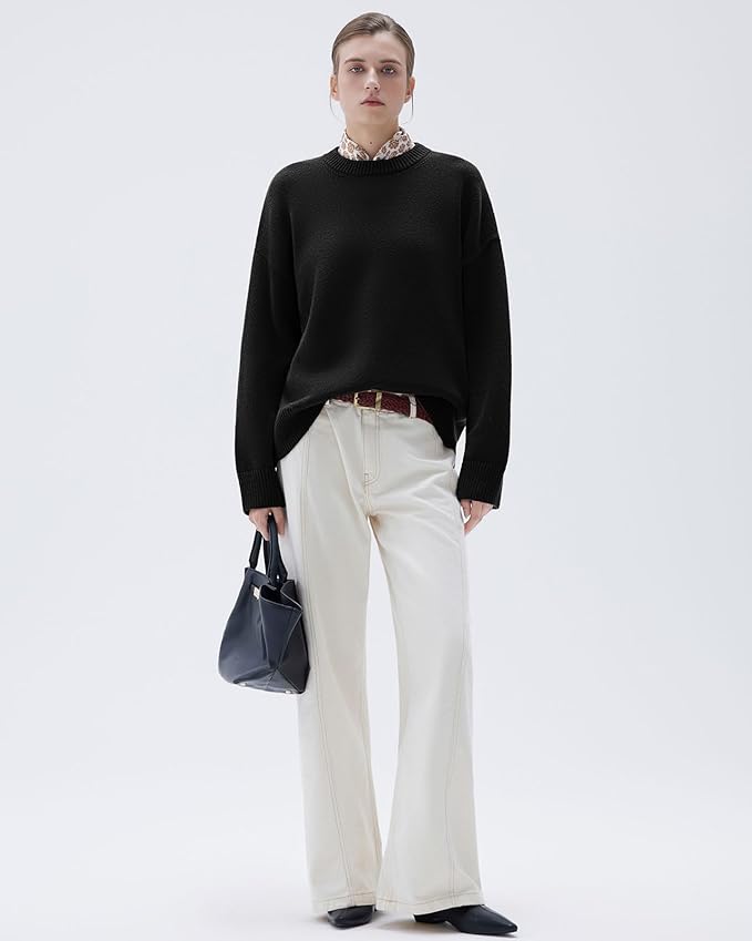 SUUKSESS Women Cashmere Blend Oversized Crew Neck Long Sleeve Pullover Sweaters