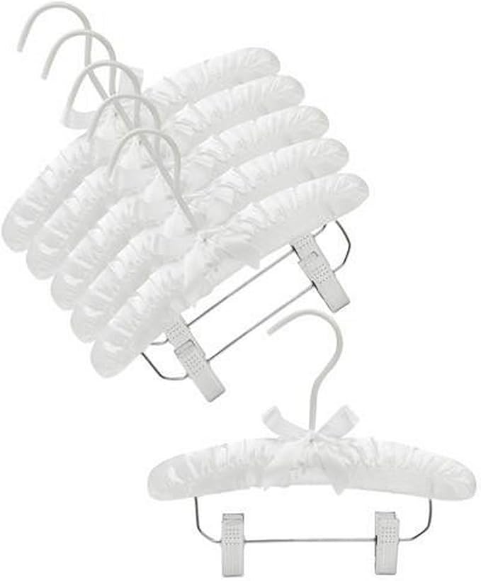 Only Hangers 10" White Baby Satin Padded Hangers with Clips- Pack of (6)
