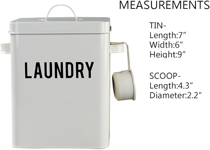 LA JOLIE MUSE Laundry Detergent Powder Storage Tin Box, Farmhouse Laundry Room Decor, 9 Inch High, Cream