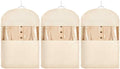 Space Saving Hanging Garment Bag with Self Compression Zipper，Dust Cover Clothes Bags for Down Coat,Dress,Suit，Closet Storage Organizer for Home Travel Use (Beige, Medium)
