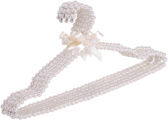 Pack of 5 Pearl Clothes Pants Hangers Bowknot Beaded Wedding Home Shop Clothes Rack 3#