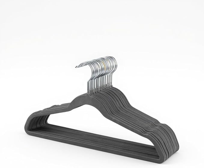 50-Pack Velvet Hangers – Heavy Duty, Non-Slip Clothes Hangers with Chrome Hooks | Slim & Space-Saving Design for Coats, Suits & Plus Size Tops (Grey)