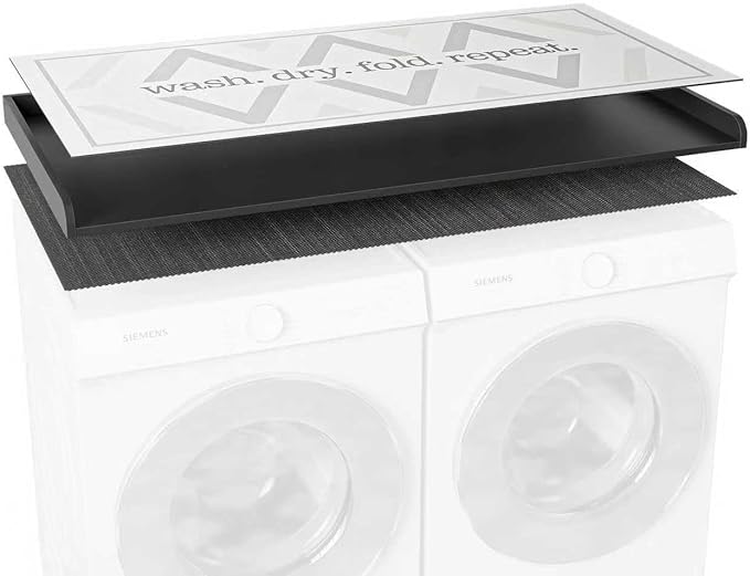 Premium Washer Dryer Countertop with Anti-Slip Pad, 54inch Laundry Room Organization Set, Stackable Storage Solution with Silicone Ironing Mat, Diatomite Mat(Black)