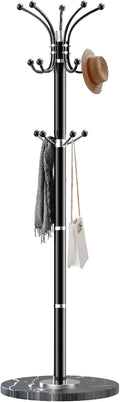 Metal Coat Rack Stand with Natural Marble Base, Modern Coat Rack Freestanding, 360°Rotary Coat Racks with 14 Hooks, Heavy Duty Coat Hall Tree Hanger Stand for Entryway, Office