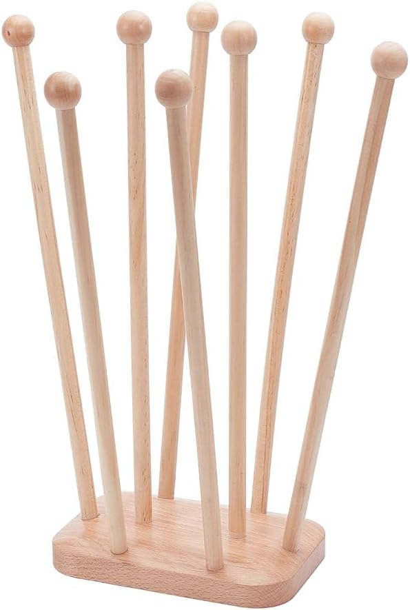 BENECREAT Plastic Bag Drying Rack, Reusable Bag Cup Drainer Holder with 8 Sticks Beech Wood Drying Rack for Drying Food Storage Bags, Drinking Cups, Bottles, Dishcloths