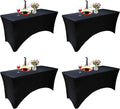 4 Pack - Elegant Black Stretch Spandex Table Cover (48Lx24Wx30H Inches), Non-Iron Fitted Tablecloth for 4-Foot Rectangular Folding Tables -Ideal for Banquets, Weddings & Festivals