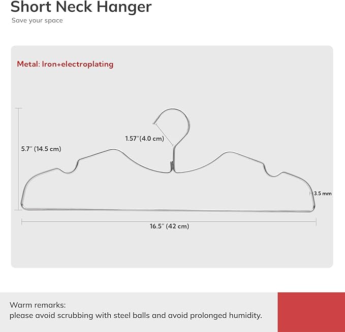 Metal Clothes Hanger, Ultra Slim & Short Neck Hanger,Space Saving Durable Non-Slip Felt Hangers, Closet Organizer (Silver)