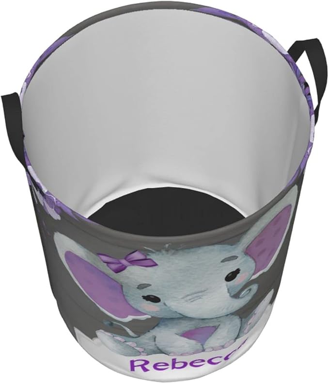 Purple Elephant Flower Customized Laundry Basket Clothes Hamper with Name Collapsible Waterproof Large Capacity Organizer Storage for Living Room.