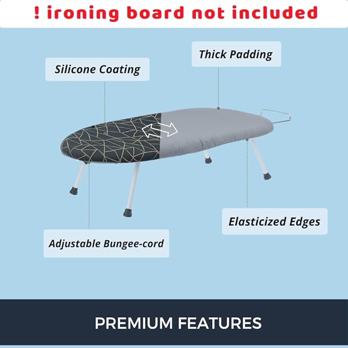 SAVUK 12 X 30 inch Smart Table Top Ironing Board Cover and Pad with Standard Size Dual Side X2, Fits Small, Mini Board, Extra Thick Padding, Elastic Cord, Heat Resistance (Double Geometric Grey)