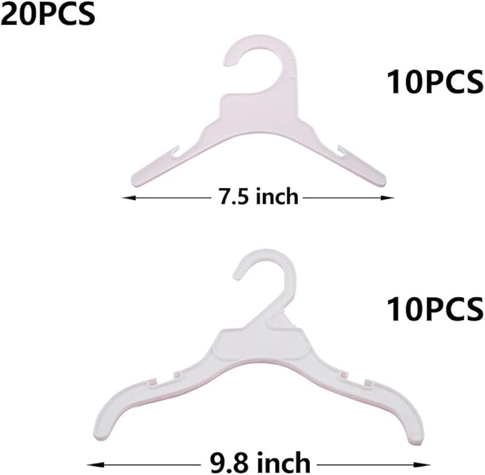 20PCS Pet Clothes Rack Hangers Adorable Durable Functional Plastic Pet Costume Hangers Dogs Cats Small Baby Toddler Clothes Hangers for Home Pets Photo Studio Baby Photo Studio S/L Size (White)