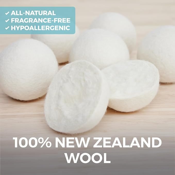HOME GENIE Wool Reusable Dryer Balls XL, Anti Static Fast Drying Laundry for Pet Hair, Reduces Clothing Wrinkles, Lint, Natural Fabric Softener Essentials, Replace Dryer Sheets, Over 400 Loads 4 Pack