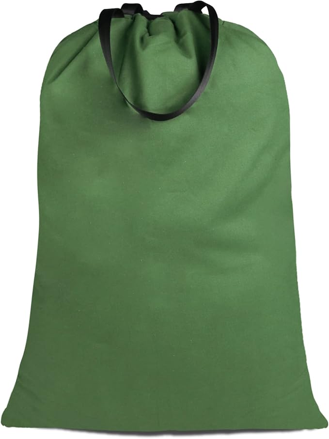 Sanlykate Large Canvas Cotton Laundry Bag with Drawstring & Handles, Heavy Duty Durable Dirty Clothes Organizer, Tear Resistant Hamper Liner Storage Bag, Travel Sack, 25.5 x 34inch - Army Green