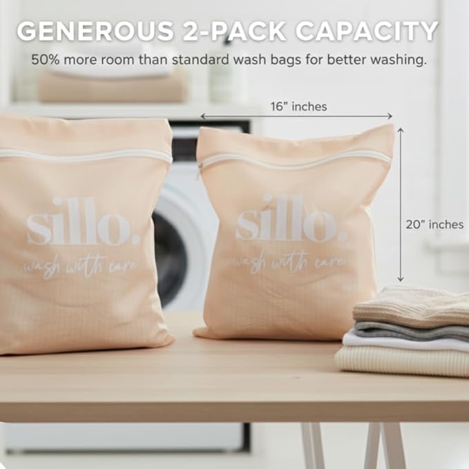 Sillo Care Mesh Laundry Bags 2 Pack 16x20" - Lingerie Bags for Washing Delicates, Laundry Bag for Delicates, Bras, Delicate Wash Bags, Washing Machine Safe, Durable Zipper